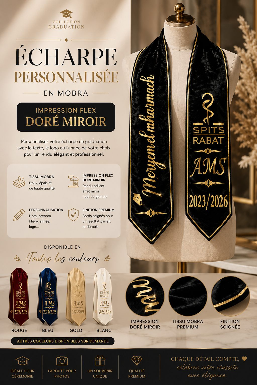 🎓 Écharpe de Graduation Personnalisée 🎓